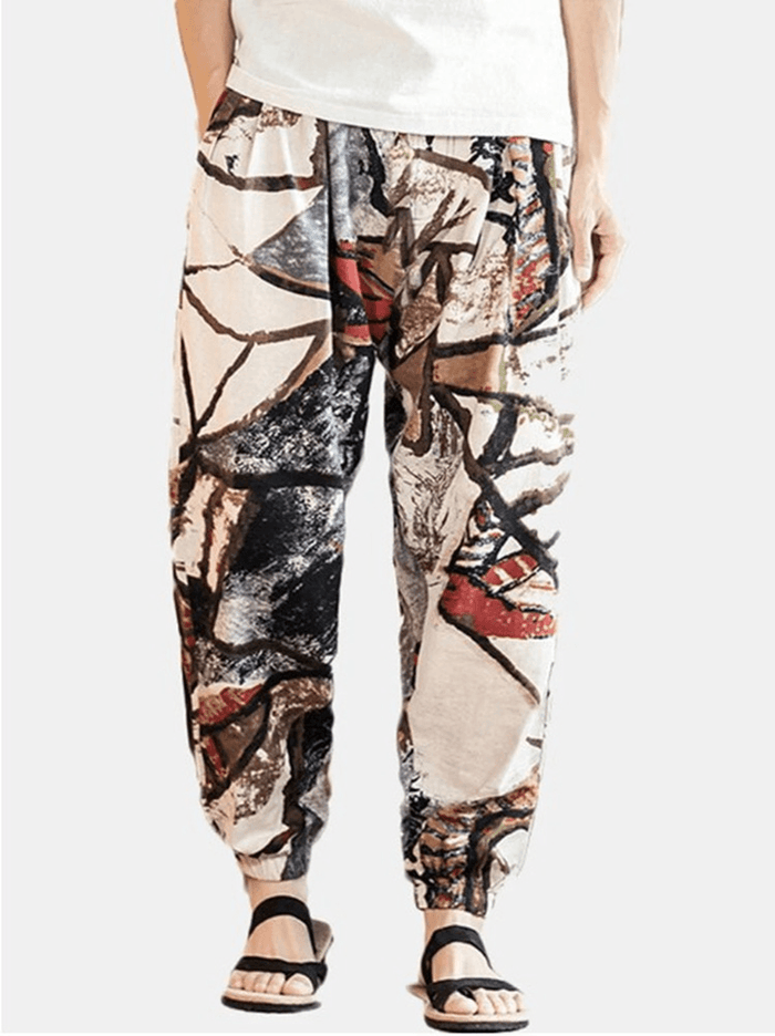 Cotton Ethnic Graffiti Print Harem Trousers