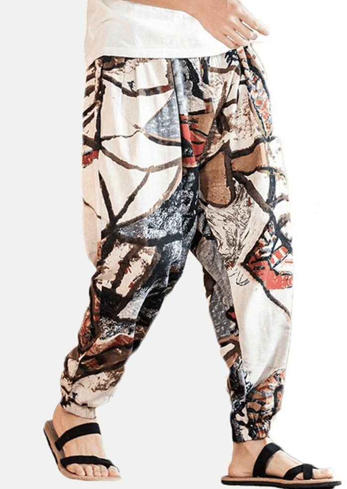 Cotton Ethnic Graffiti Print Harem Trousers