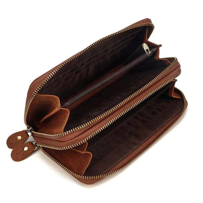 Men's Vintage Double Leather Clutch Bag