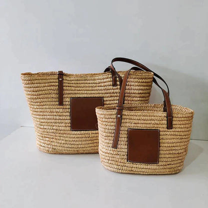 Hand-knitted Straw Woven Bag For Women's Fashion Bucket Beach