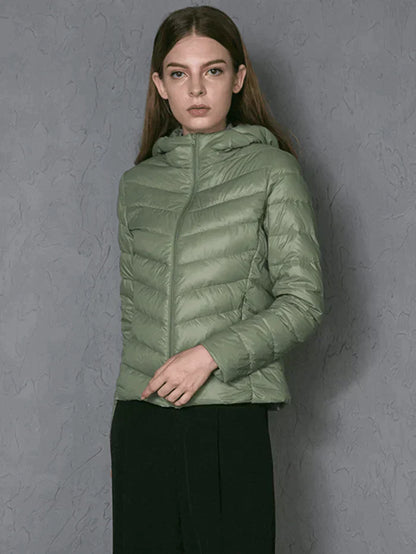 Casual Women Zipper Pure Color Long Sleeve down Jackets